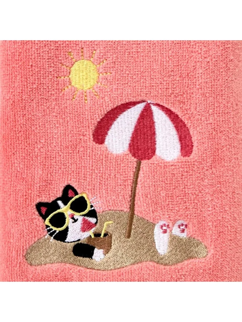 Coral Pink Cat Hand Towel Set - 2pc for Bath, Kitchen & Bar - Perfect Gift!